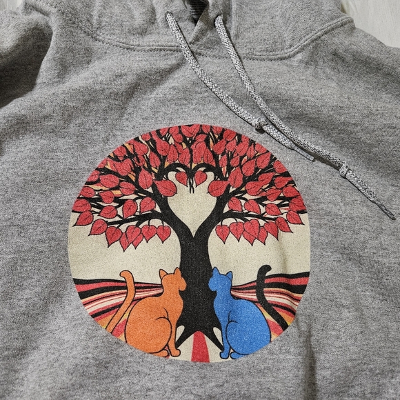 Cat Lovers Tree Of Life Hoodie Womens Size Large Gray With Colorful Cat Design - Picture 7 of 7